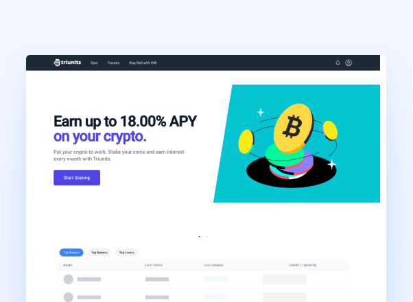 Triunits web platform — earn up to 18% APY with crypto staking